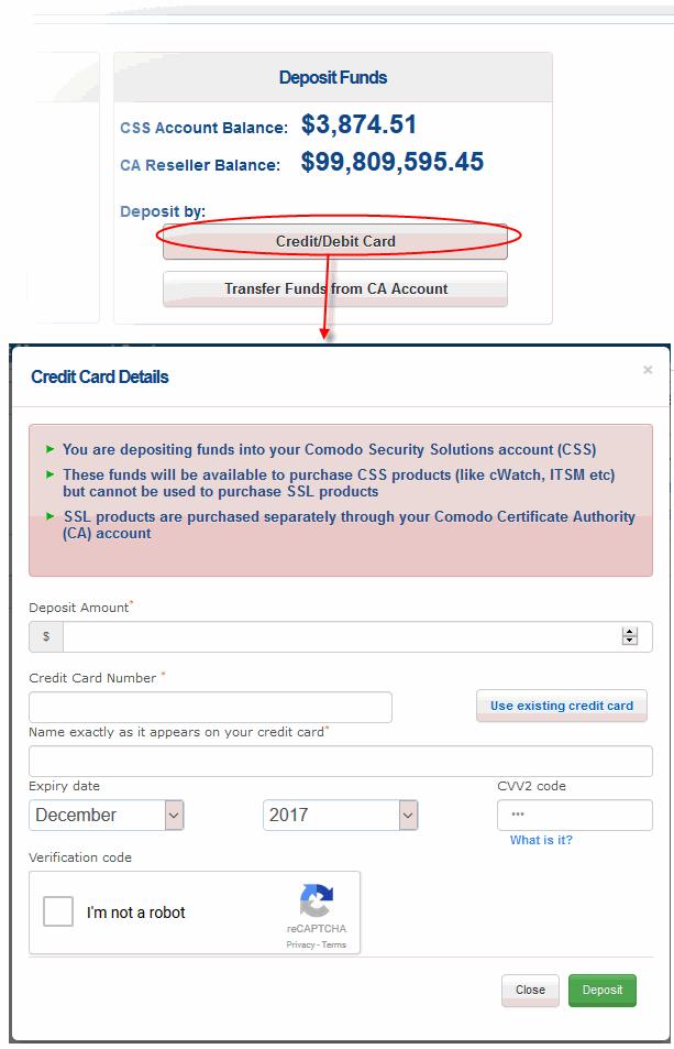 Enter the amount you want to deposit in the 'Deposit Amount' field. The amount should, of course, be enough to cover the purchase when added to your existing balance.
