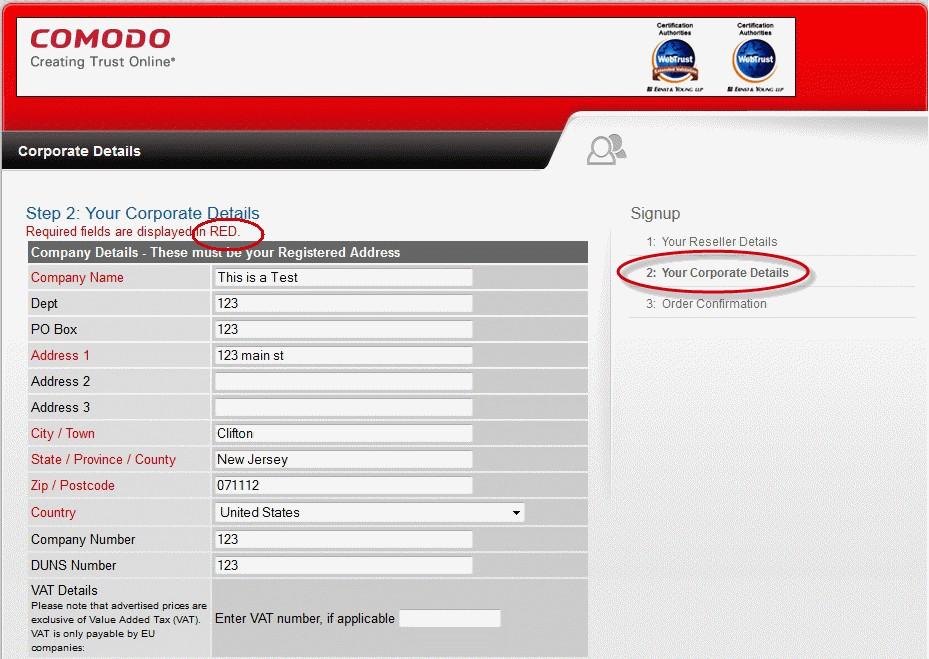 At the foot of page 2 you will be asked to specify your Comodo account