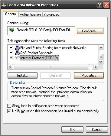 Select Use the following IP address and enter: IP address = 10.0.0.1 Subnet Mask = 255.