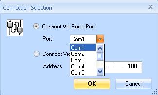 choose the appropriate COM Port from the drop-down menu.