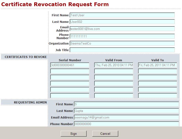 9. Click on 'Sign' to complete the revocation process.