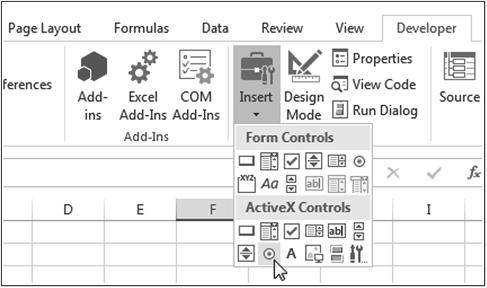 Chapter 1: Essentials of Spreadsheet Application Development 11 Access these controls by using the Developer Controls Insert command (see Figure 1-4 ).