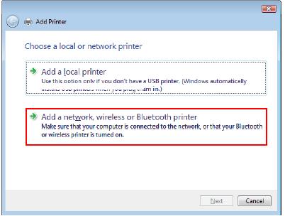 10. Select the Add a network, wireless or Bluetooth printer and click the Next