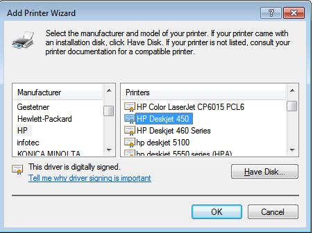 Browse through the list to select your printer driver, or click Have