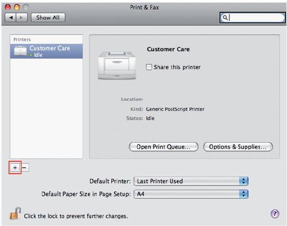 With your Printer driver installed, please add your printer from the Printer & Fax menu.