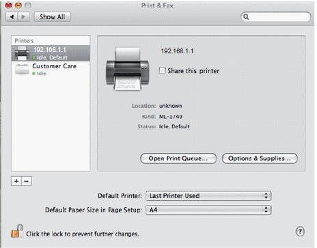 14. Select the new printer entry from the Print and Fax list to check the status. 15.