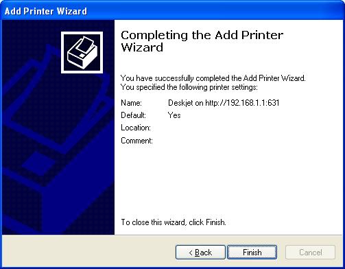 17. Click on the Finish button to complete the Printer Setup Wizard. 18.