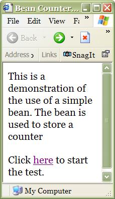 The counter value is stored in a bean along with methods to increment, get, and set the counter Example: Counter 9 Bean Counter Browser servlet CountBean()