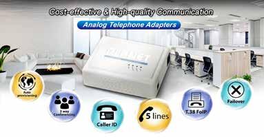 The is a 2-port Analog Telephone Adapter that features 2 FXS connections, so you can connect 2 analog phones, an analog phone and a fax machine, which allow you to use your existing analog phones or