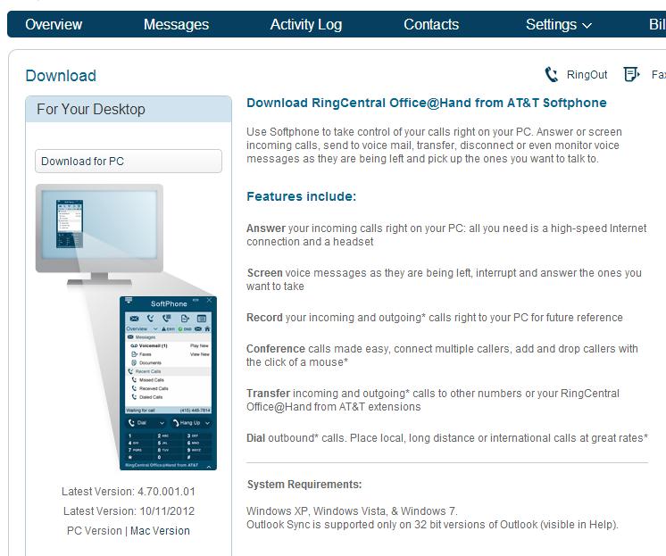 RingCentral Office@Hand from AT&T Start-up Guide for Users Softphone The RingCentral Office@Hand from AT&T Softphone The RingCentral Softphone is a custom call-controller application for desktop or
