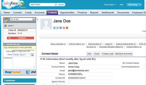 RingCentral Office@Hand from AT&T Start-up Guide for Users Office@Hand App for SalesForce.com Office@Hand App for SalesForce.com The RingCentral App for Salesforce.
