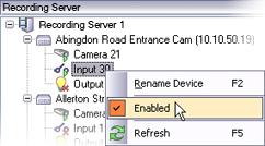 NetEVS 3.1 User Manual Management Client: System Administration Disabled Enabled The same method for enabling/disabling is used for cameras, microphones, speakers, inputs, and outputs. Enabling 1.