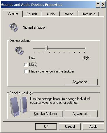 Then select Sounds and Audio Devices On the Sounds and Audio Devices Properties menu, Volume