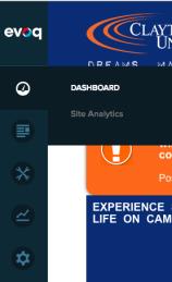 The dashboard in Evoq 9 shows the link to Site Analytics.