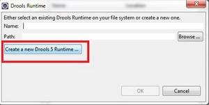 Click "Create a new Drools5 Runtime" Give the path till the