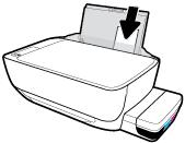 3. Insert a stack of small-size paper (like photo paper) into the far-right side of the input tray with the short edge down and the print side up, and slide the stack of paper down until it stops. 4.