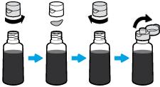 Refill ink tanks To refill the ink tanks 1. Lift the ink tank lid. 2. Remove the cap of the ink tank you plan to refill. 3.