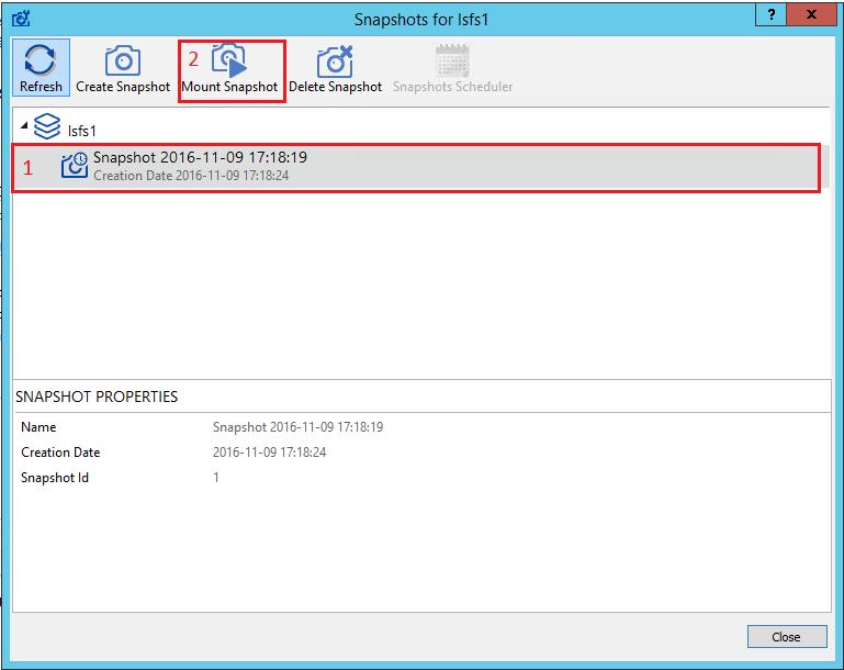 Snapshot mounting in StarWind Console 1.