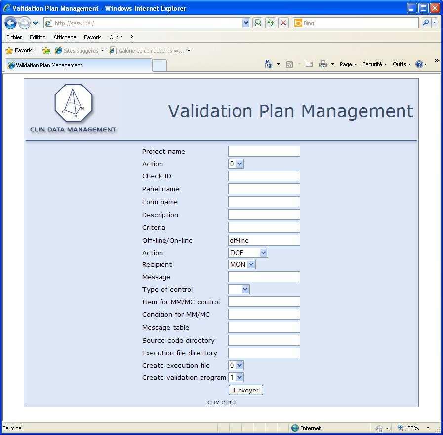 After completion the user executes the SAS program which creates a new record in the validation plan table for each check and generates an SAS program for each off-line check.