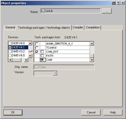 3. Open the TPs/TOs menu in the window Properties. Select here the SIMOTION device (in the example, "D435 V4.
