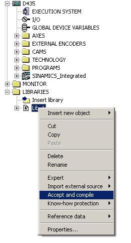 5. Select the library in the Project Navigator again, right-click to open the context menu and start Accept and compile. 1.