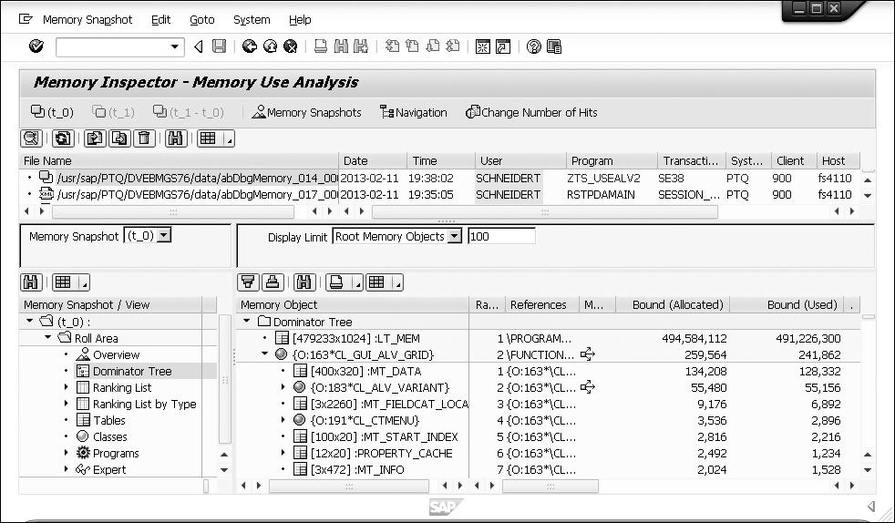 5 Optimization of ABAP Programs 5.3 Analyzing Memory Usage with ABAP Debugger and in the Memory Inspector high CPU consumption. Often, these sections consist of LOOP.