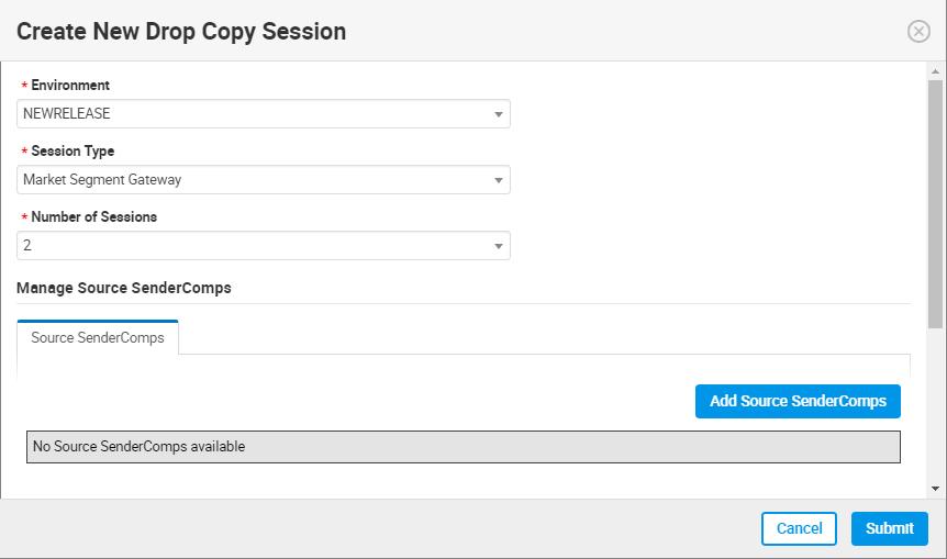 4. Select Add Source SenderComps. 5. Select Source SenderComps checkboxes and click Add. The selected Source SenderComps appear in the list. 6. Click Submit.