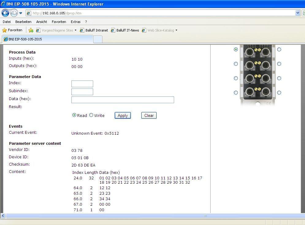 8 Webserver On this picture you can see the "Parameter Data" options for the IO-Link device.