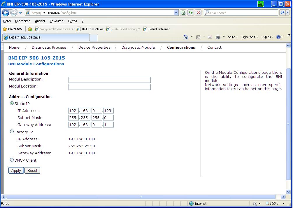 8 Webserver 8.6. Configurations The configuration page allows you to configure the module.