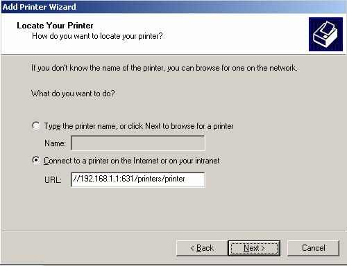The printer name Printer must be the same name entered in the ADSL router print server