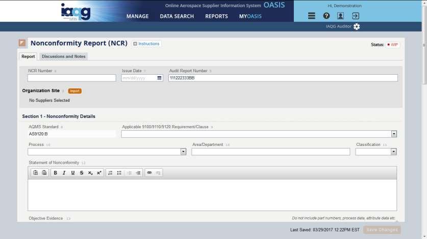 AQMS Auditor Steps Add discussion data and notes as applicable Click Import to