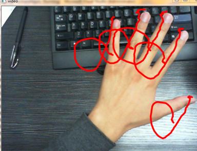 Fig. 5. An illustration of the continuous tracking of five fingertips 6 Conclusions This paper proposed an effective fingertip tracking approach using a single entry-level USB camera and bare hands.