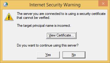 Accept the security warning if SSL is