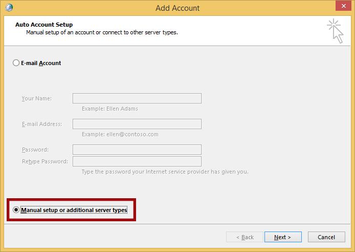 Step 6 Select Manual setup or additional server types and