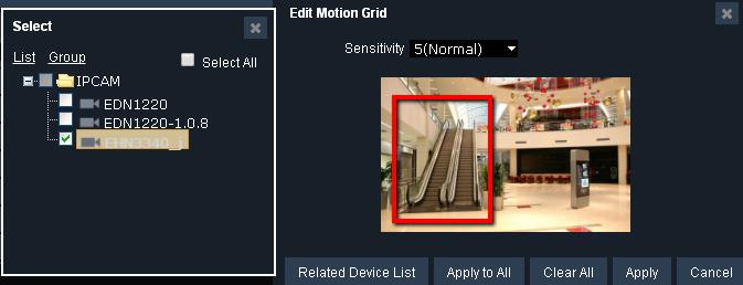 4.2.2 Motion Detect You can configure the Motion Detection event for the IP cameras on this page.
