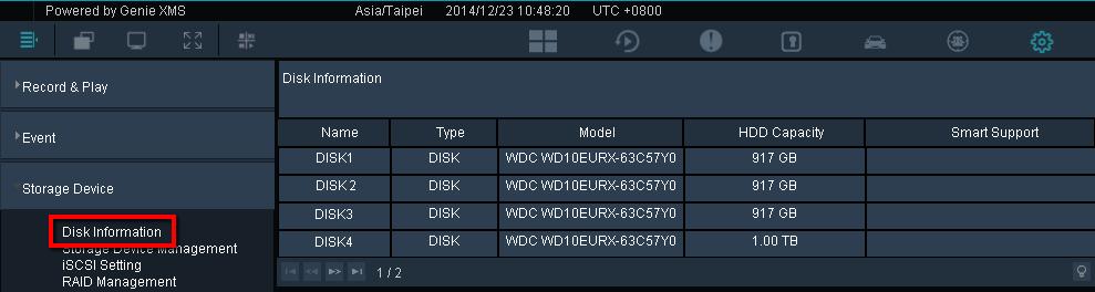 4.3 Storage Device You can view the disk information, add iscsi storage device, set up