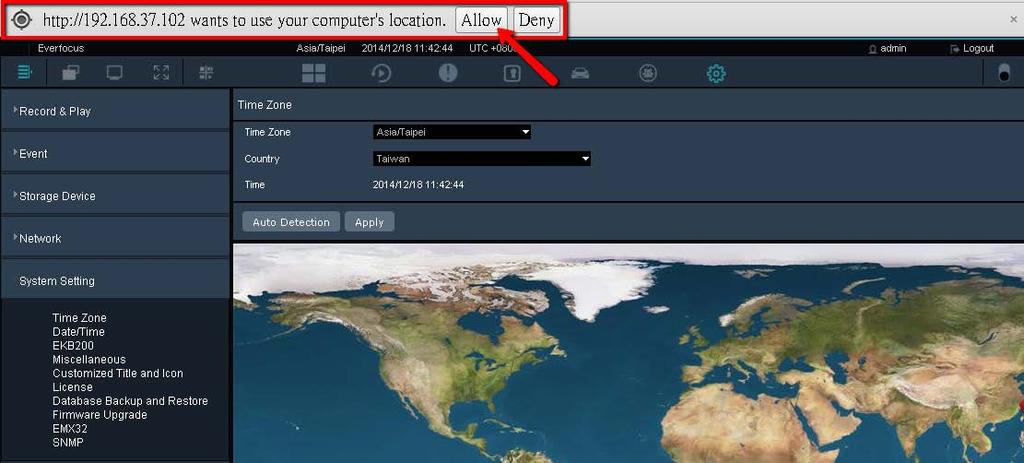 3. You can also click Auto Detection for the system to automatically detect the time zone and country.
