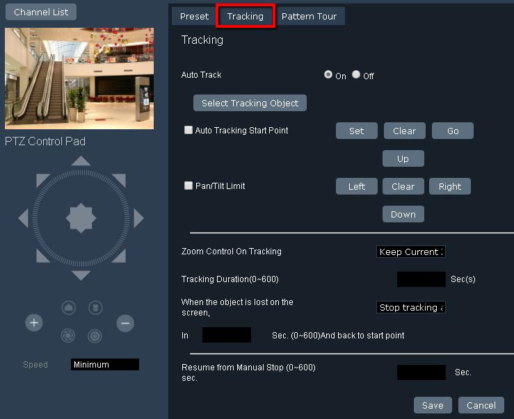 You can optionally configure the below settings for the Auto Tracking function: Select Tracking Object: Click the button to select an object to start auto tracking.