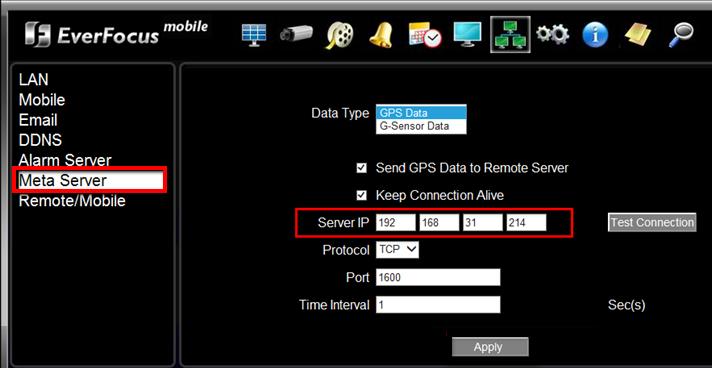 Enter the Alarm Server setup page, Key in the IP address of your local computer in the Server IP1 field, select TCP from the Protocol drop-down list, key in 80 in the Port field and key in a 10-digit