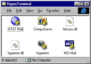 The HyperTerminal main window will now appear 5 : Double-click on the HyperTerminal icon Hypertrm to create a new HyperTerminal session.