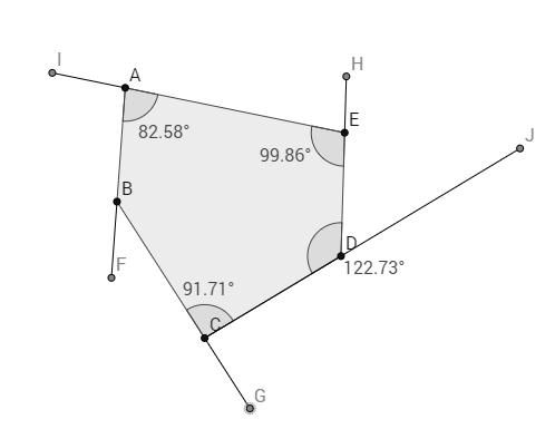 Name: 6.2 Exterior Angles of a Polygon 1) What is the name of the polygon to the right? 2) Using the Polygon Sum Conjecture, how many degrees should the interior angles sum to?