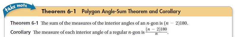 of the interior angles of each polygon.