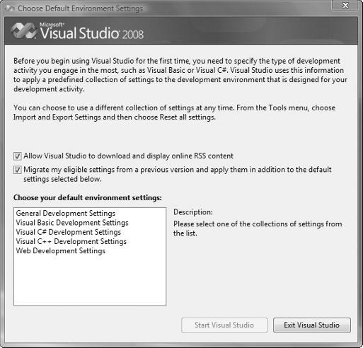 Part I: Integrated Development Environment More importantly, the Visual Studio splash screen includes a list of the main components that have been installed.