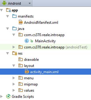 Activity Files By default, you will have an Activity called MainActivity When an Activity is created, there are two main files: Java file