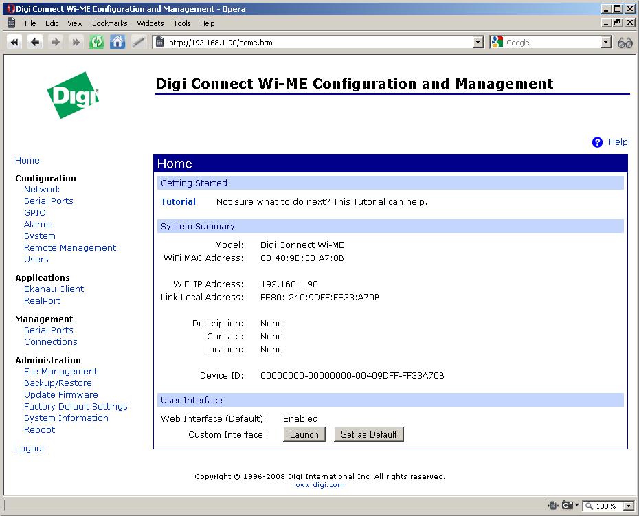 Pic. 3: Configuration window of the LAN interface 3. Startup window Home offers overview of the settings and there is link to tutorial too. 4.