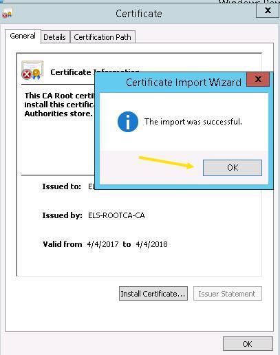 Install the Root certificate and CRL on the SubCa and