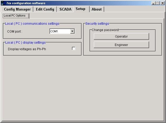 6 SETUP Local PC Options This menu is used to access the software configuration file, to customise the way the software