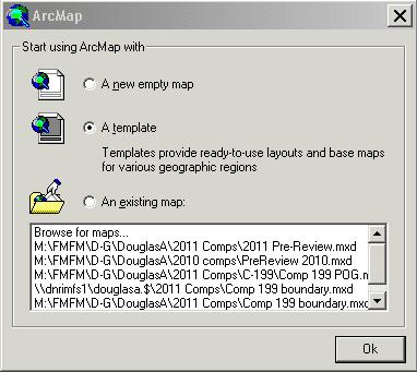 8. Select one choice Start using ArcMap with A new empty map, A template