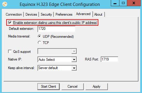 Configuring the Avaya Equinox H.323 Edge Client Figure 8: Equinox H.323 Edge Client Configuration Advanced Tab Avaya Equinox H.
