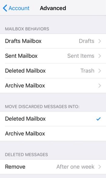 24. Select < Advanced at the top after each Mailbox Behavior is